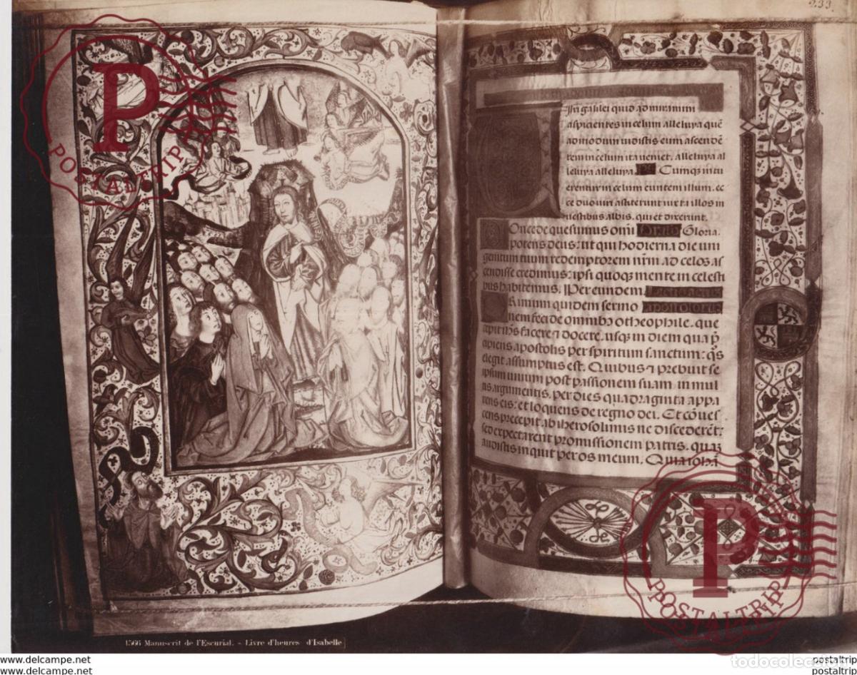 Fotograf&iacute;a antigua: ESCORIAL MADRID MANUSCRIT DE LESCORIAL LIVRE DHEURES DISABELLE 28*22CM FOTOGRAFIA ANTES DE 1900.