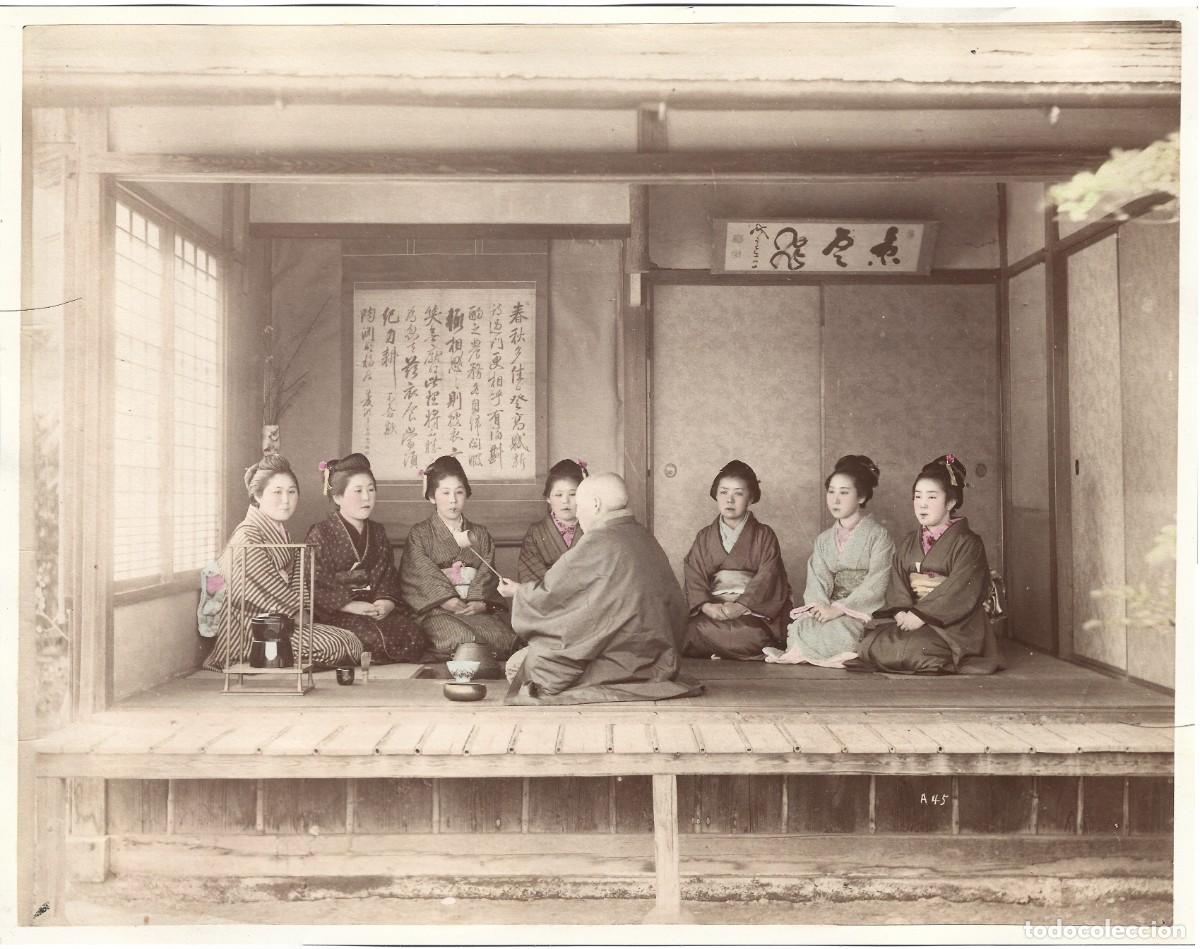 Fotograf&iacute;a antigua: 1880ca Fotograf&iacute;a alb&uacute;mina Jap&oacute;n Lecci&oacute;n de la ceremonia del t&eacute;