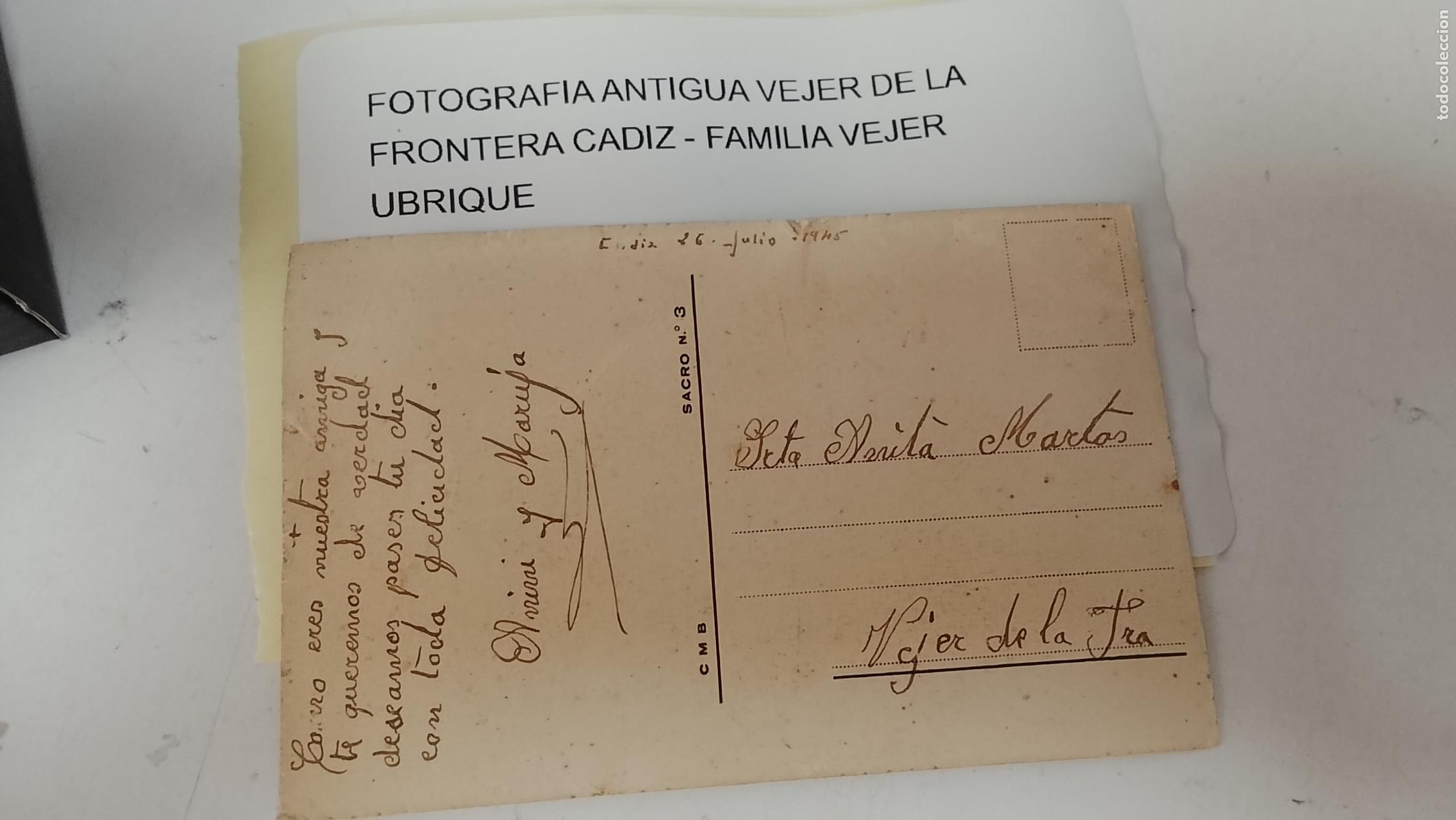 Fotograf&iacute;a antigua: FOTOGRAFIA ANTIGUA VEJER DE LA FRONTERA CADIZ - FAMILIA VEJER UBRIQUE - POSTAL SAGRADO CORAZON