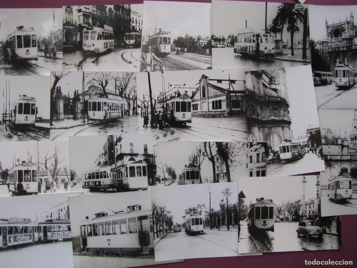 Fotograf&iacute;a antigua: LOTE DE 17 FOTOS (REPRODUCCIONES DE LOS A&Ntilde;OS 70) DE TRANVIA DE SEVILLA A&Ntilde;OS 1950 O 60. 13X9 CM.