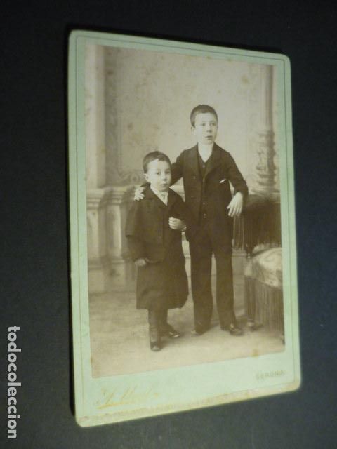 Antique Photography: GERONA RETRATO DE NI&Ntilde;OS HERMANOS A. UNAL FOTOGRAFO ALBUMINA 10.5 X 16.5 CM