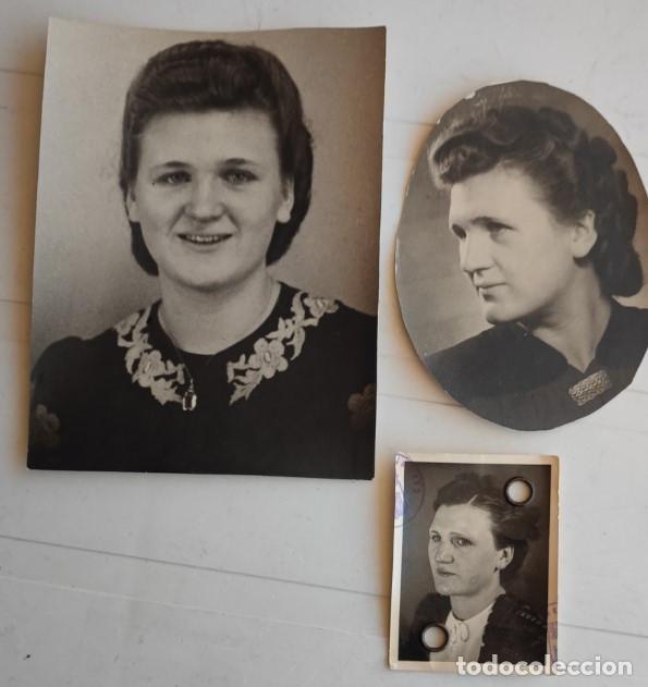 Fotografia antica: 3 FOTOGRAFIA ANTIGUAS DE UNA CHICA DURANTE LA SEGUNDA GUERRA MUNDIAL UNA DE DOCUMENTACION, 12 X 9 CM