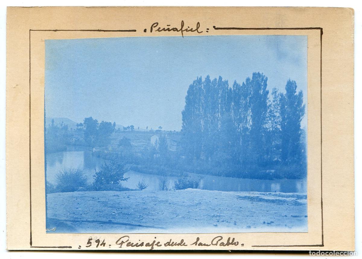 Alte Fotografie: Pe&ntilde;afiel, Valladolid. Paisaje desde San Pablo. Circa 1906. Cianotipo