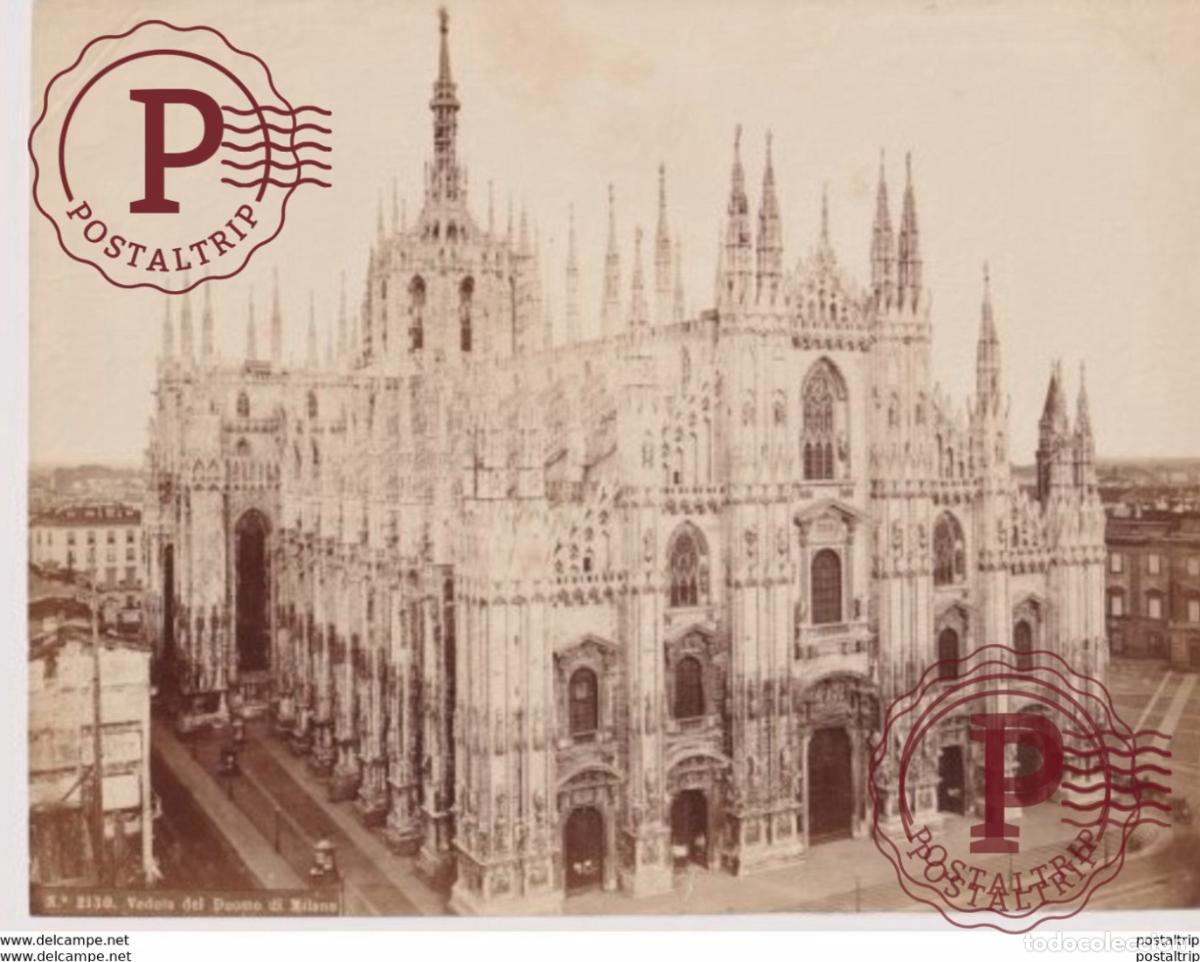 Alte Fotografie: VEDUTA DEL DUOMO DI MILANO ITALY ITALIA ALBUMINEE ALBUMINA PHOTOGRAPHIE 25*20CM