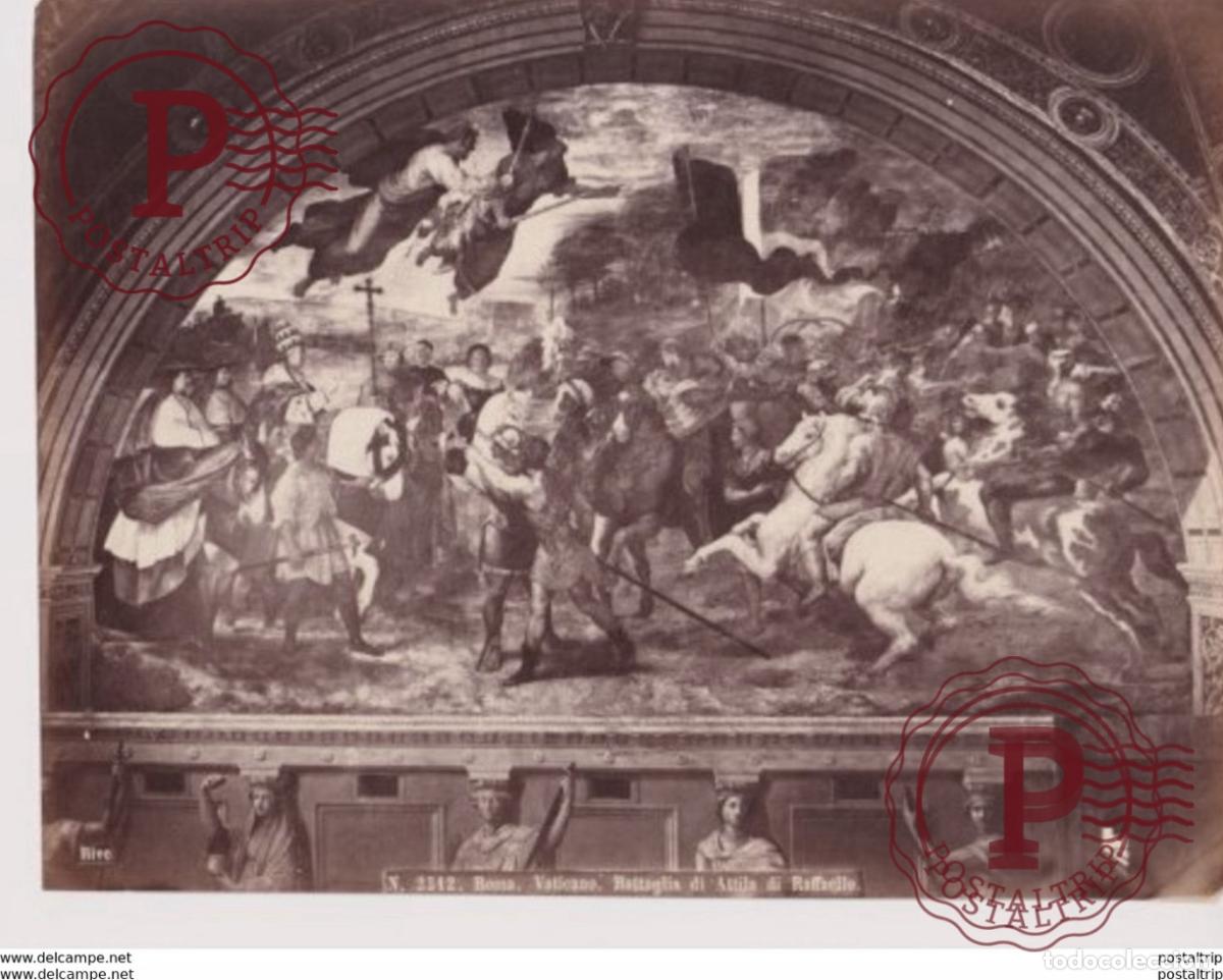 Fotograf&iacute;a antigua: ROMA VATICANO BATTAGLIA DI ATTILA DI RAFFAELLO ITALY ITALIA ALBUMINEE ALBUMINA PHOTOGRAPHIE 25*19CM