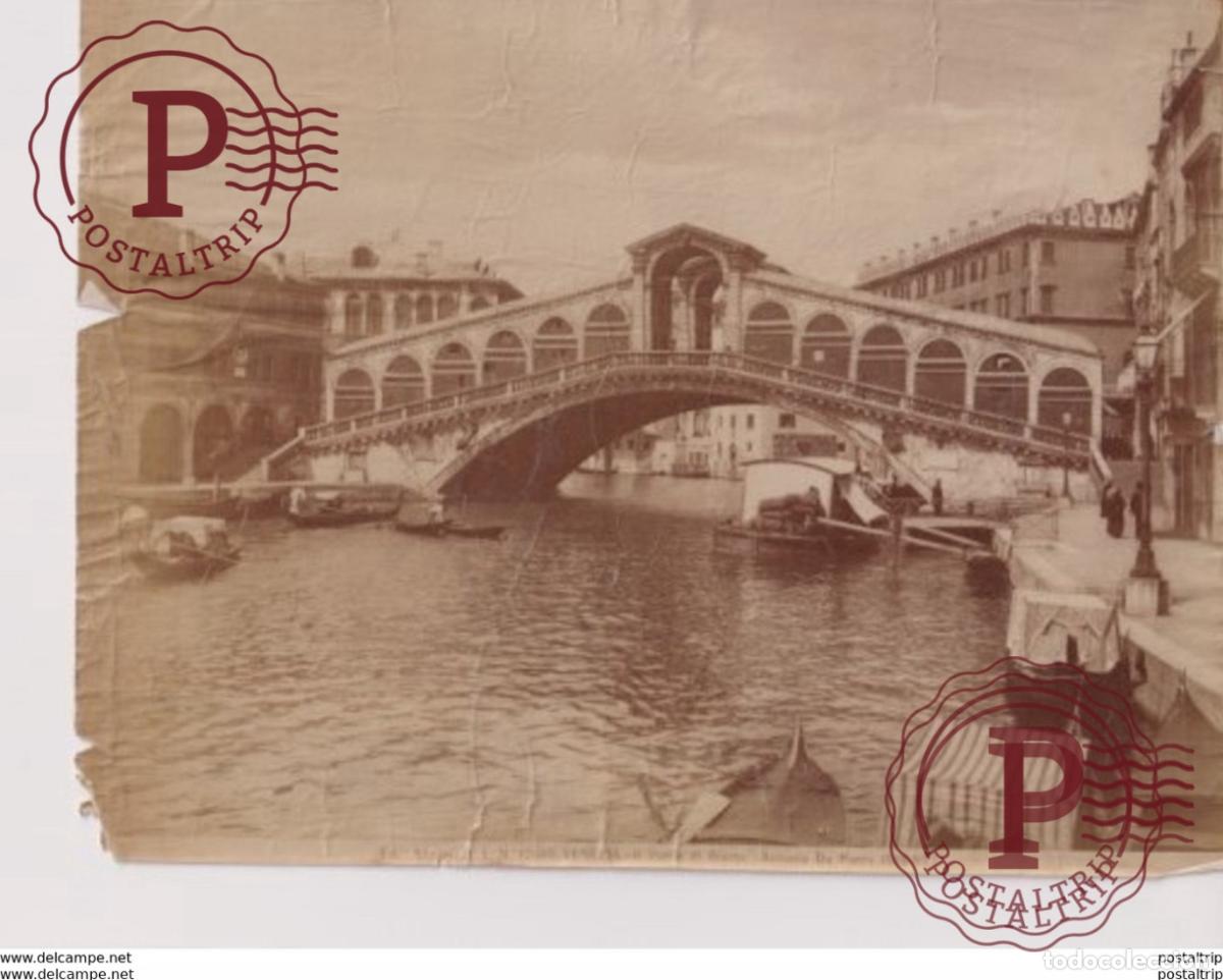 Fotograf&iacute;a antigua: VENEZIA IL PONTE DI RIALTO ITALY ITALIA ALBUMINEE ALBUMINA PHOTOGRAPHIE 24*18CM