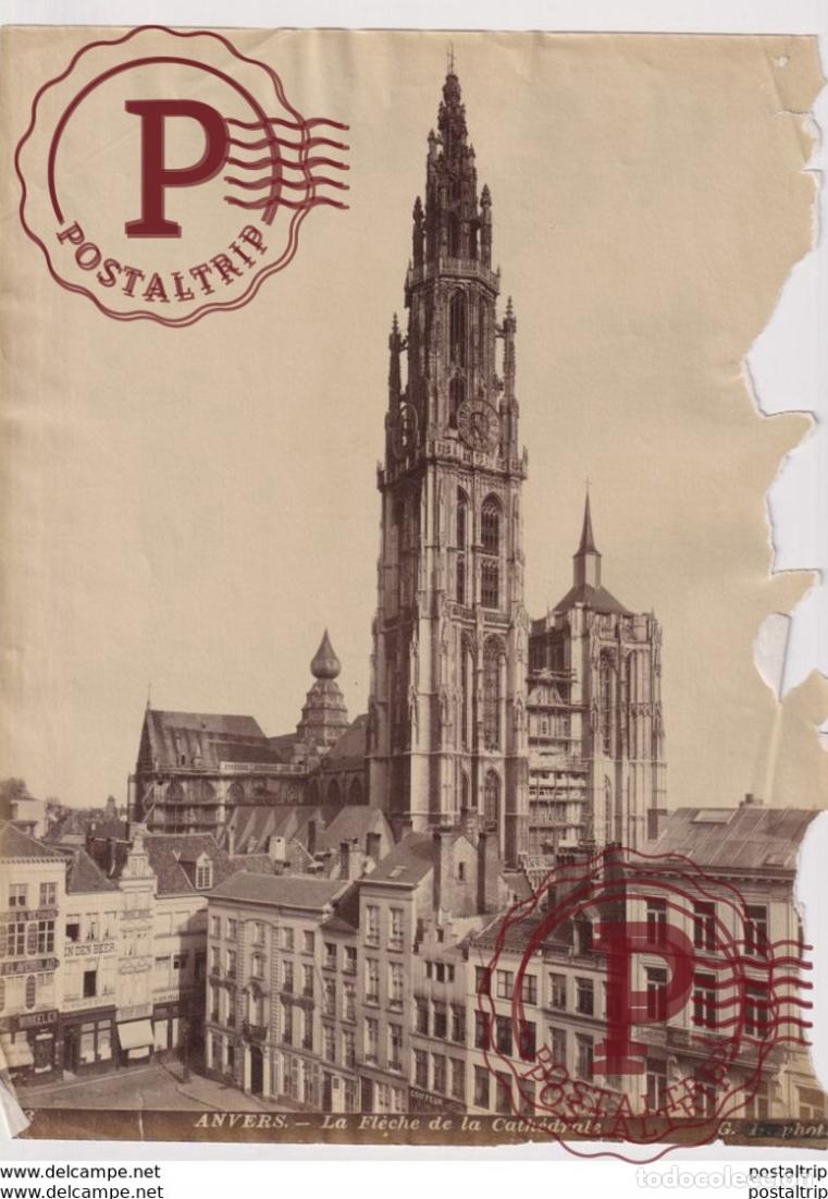 Fotografia antiga: ETAT SEE SCAN ANVERS LA FLECHE DE LA CATH&Eacute;DRALE BELGIQUE ANTWERPEN 28*21CM PHOTOGRAPHIE