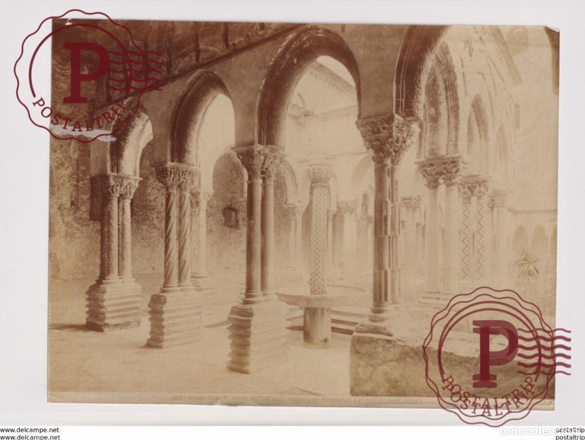 Fotograf&iacute;a antigua: MONREALE CHIOSTRO DEI BENEDETTINI LA FONTANA ALINARI 25*19CM PHOTOGRAPHIE