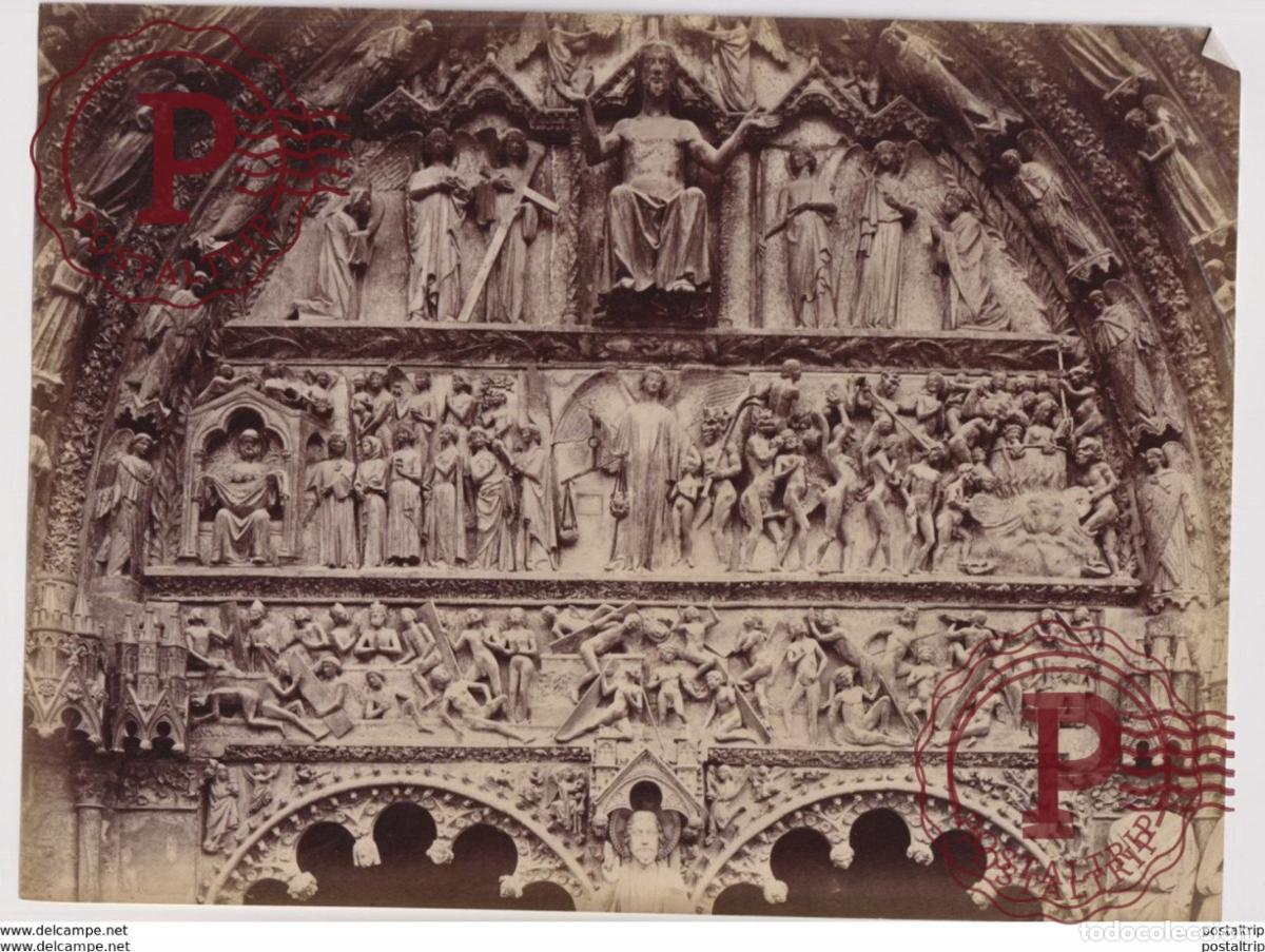 Fotograf&iacute;a antigua: Portail du Jugement Dernier de la cath&eacute;drale Saint-&Eacute;tienne de Bourges 27*21CM PHOTOGRAPHIE