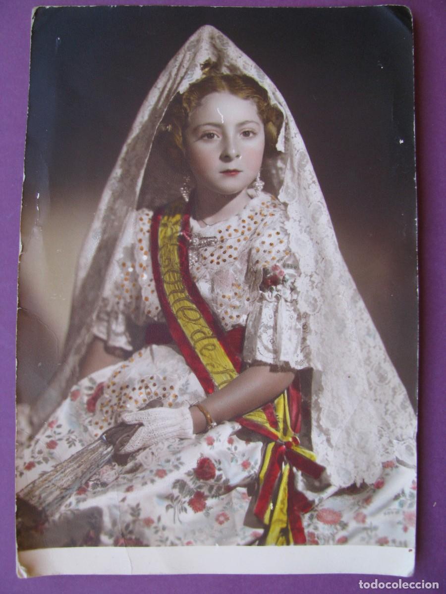 Fotograf&iacute;a antigua: FOTO COLOREADA NI&Ntilde;A FALLERA - SELLO REVERSO VALENCIA. 17X11,5 CM