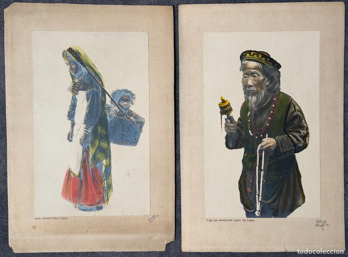 Fotograf&iacute;a antigua: 2 x fotograf&iacute;as originales , ca.1920 , Singh Darjeeling , Tibetan mendicant , nepali woman