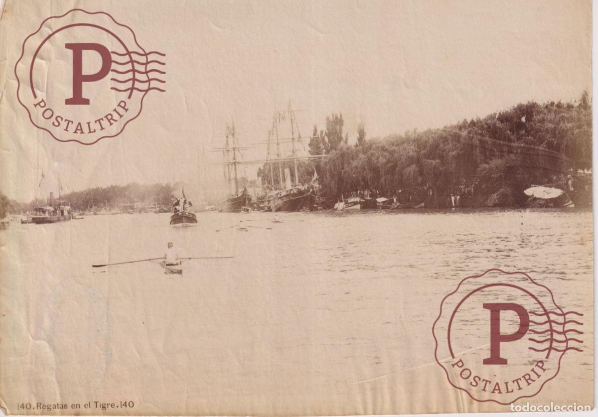 Fotograf&iacute;a antigua: ARGENTINA. REGATAS EN EL TIGRE. FOTOGRAFIA ANTES 1900. EUGENIO WIDMAYER. CORRIENTES 20X14CM ALBUMINA