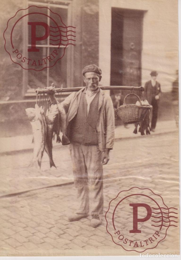 Fotograf&iacute;a antigua: ARGENTINA. VENDEDOR DE PESCADO. FOTOGRAFIA ANTES 1900. EUGENIO WIDMAYER. CORRIENTES 20X14CM ALBUMINA