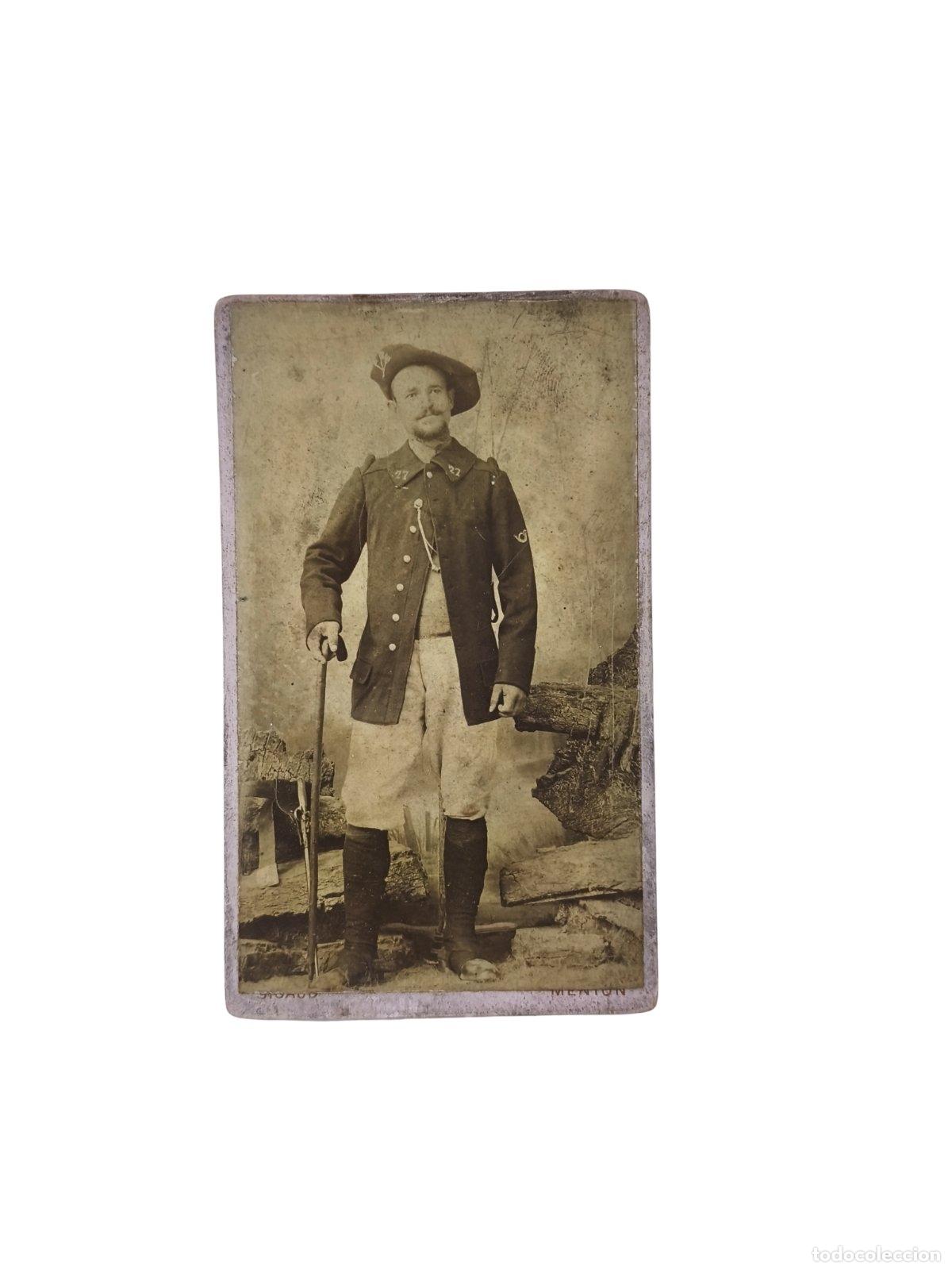 Fotograf&iacute;a antigua: Fotograf&iacute;a Antigua Soldado Chasseurs Alpins Militar Franc&eacute;s Menton Carte de Visite 10x6 cm