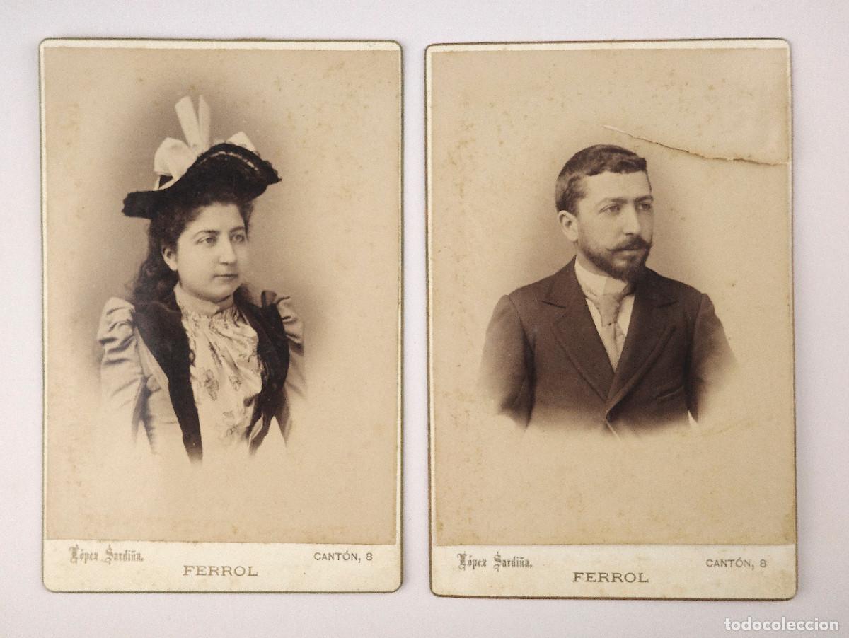 Fotograf&iacute;a antigua: 2 retratos cabinet 10,5x16cm Fotograf&iacute;a Americana, L&oacute;pez Sardi&ntilde;a, Ferrol. Datos manuscritos reversos