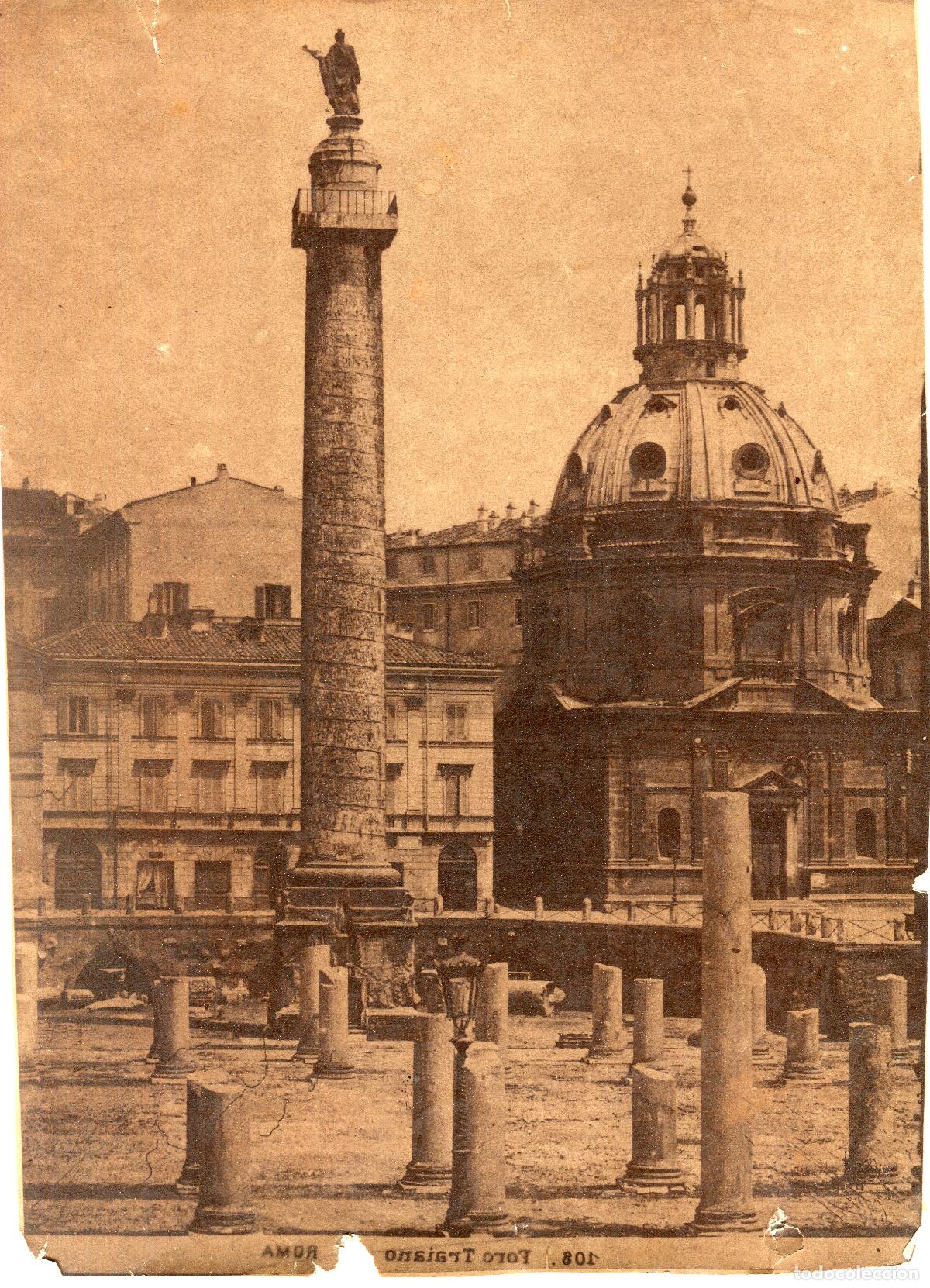Alte Fotografie: Foro de Trajano Roma - fotograf&iacute;a antigua en tono sepia - siglo XIX