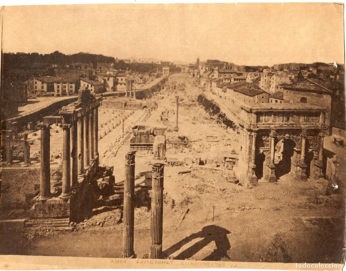 Fotograf&iacute;a antigua: Foro Romano panor&aacute;mica - fotograf&iacute;a antigua en tono sepia - Roma, s. XIX
