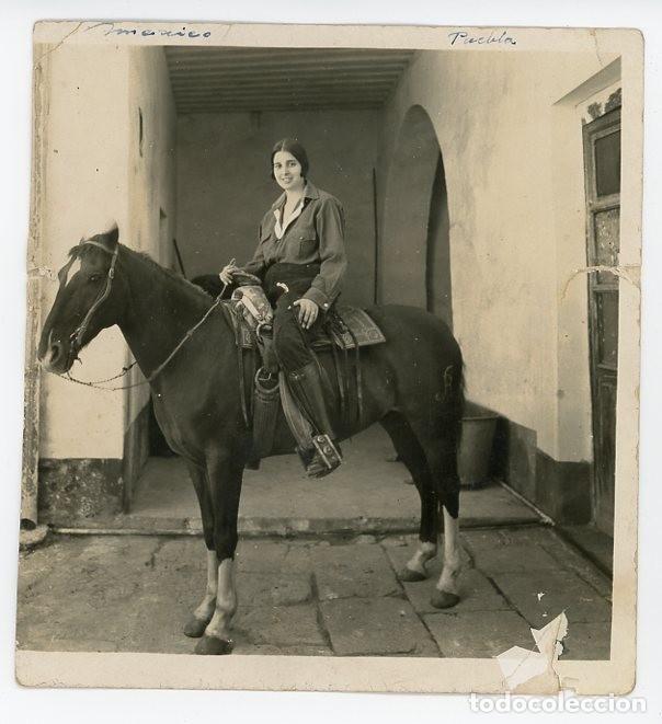 Alte Fotografie: PUEBLA. MEXICO. MUJER MONTADA A CABALLO. FAMILIA INDIANO ASTURIAS.