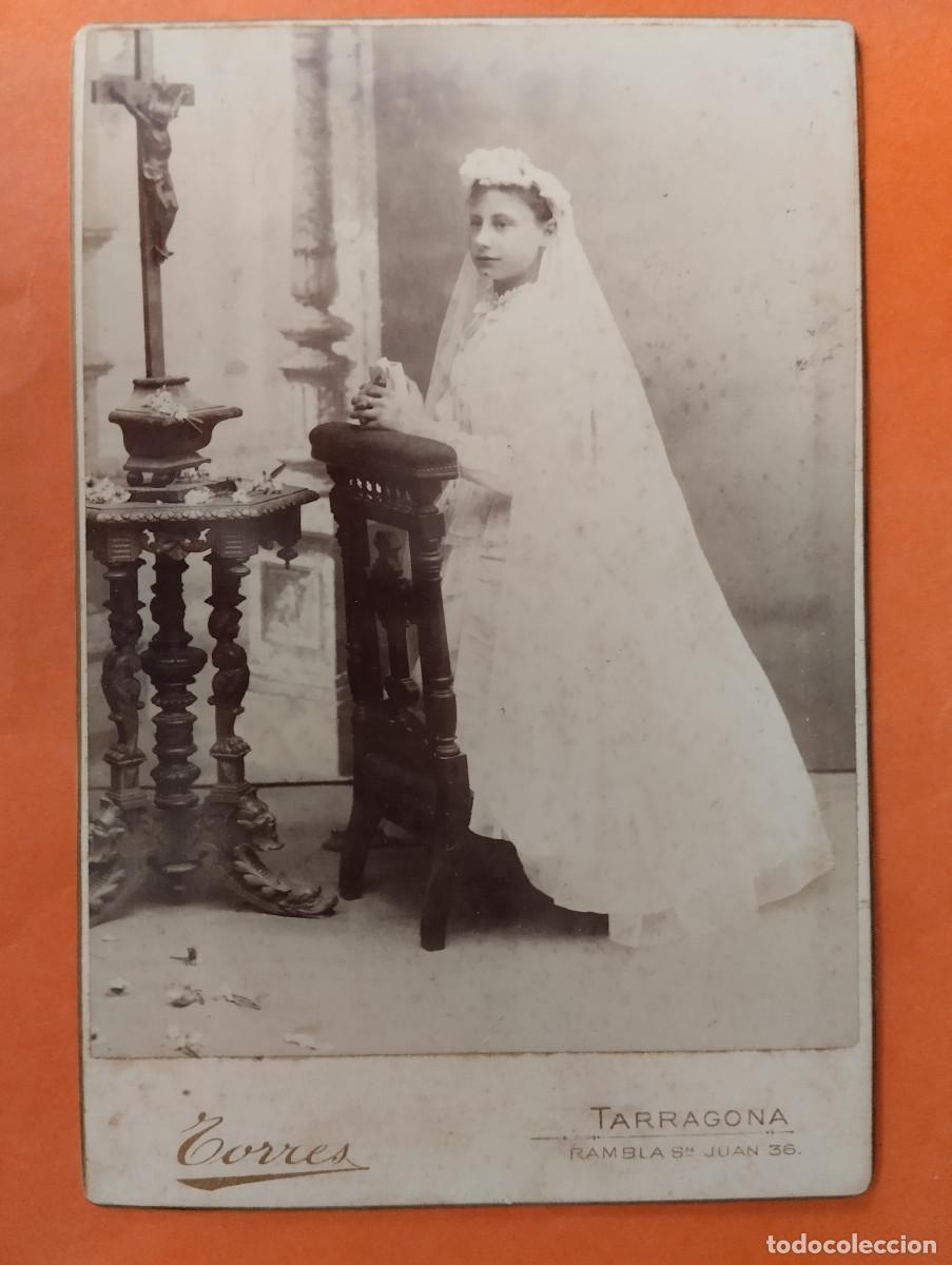 Fotografia antiga: FOTO DE ESTUDIO NI&Ntilde;A COMUNION. FOTO TORRES. TARRAGONA. albumina