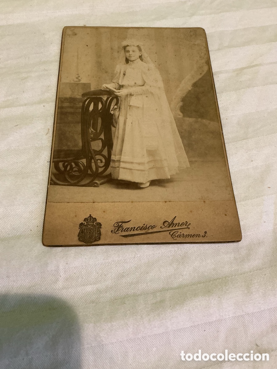 Fotograf&iacute;a antigua: Francisco Amer, Barcelona &ndash; Recuerdo de comuni&oacute;n &ndash; Hacia 1890&ndash;1900