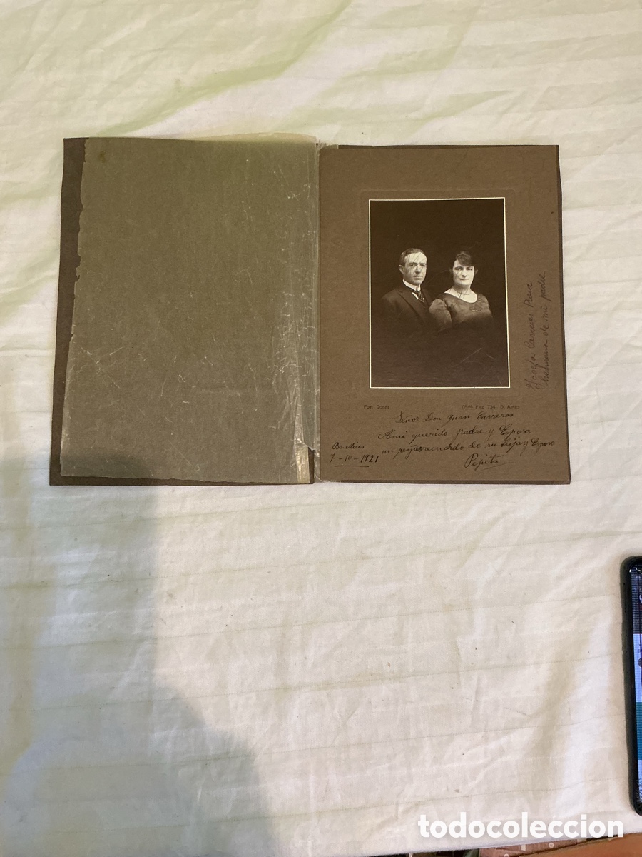 Fotograf&iacute;a antigua: Fotograf&iacute;a de pareja. Fot&oacute;grafo Gobbi, Buenos Aires. Dedicatoria de 1921.