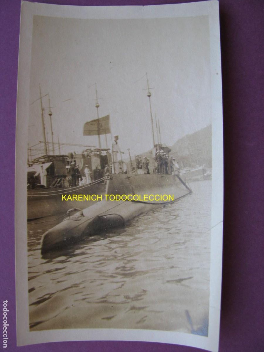 Fotograf&iacute;a antigua: FOTO ORIGINAL 1922 SUBMARINO CLASE A B ARMADA ESPA&Ntilde;OLA FLOTILLA. PASAJES GUIPUZCOA 11X6,5CM