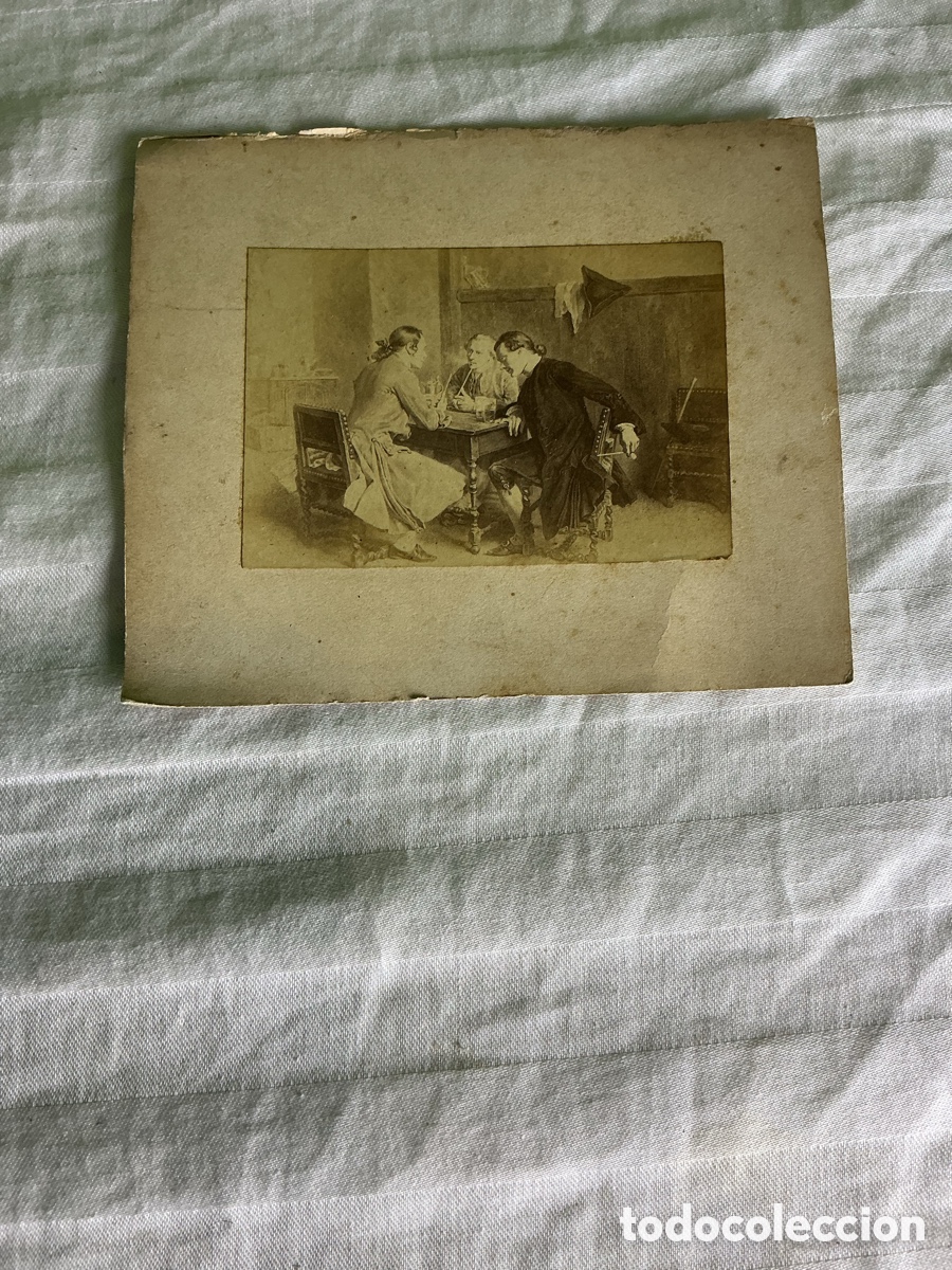 Alte Fotografie: Antigua l&aacute;mina de escena de interior. Inscripci&oacute;n &laquo;Meissonier&raquo;.