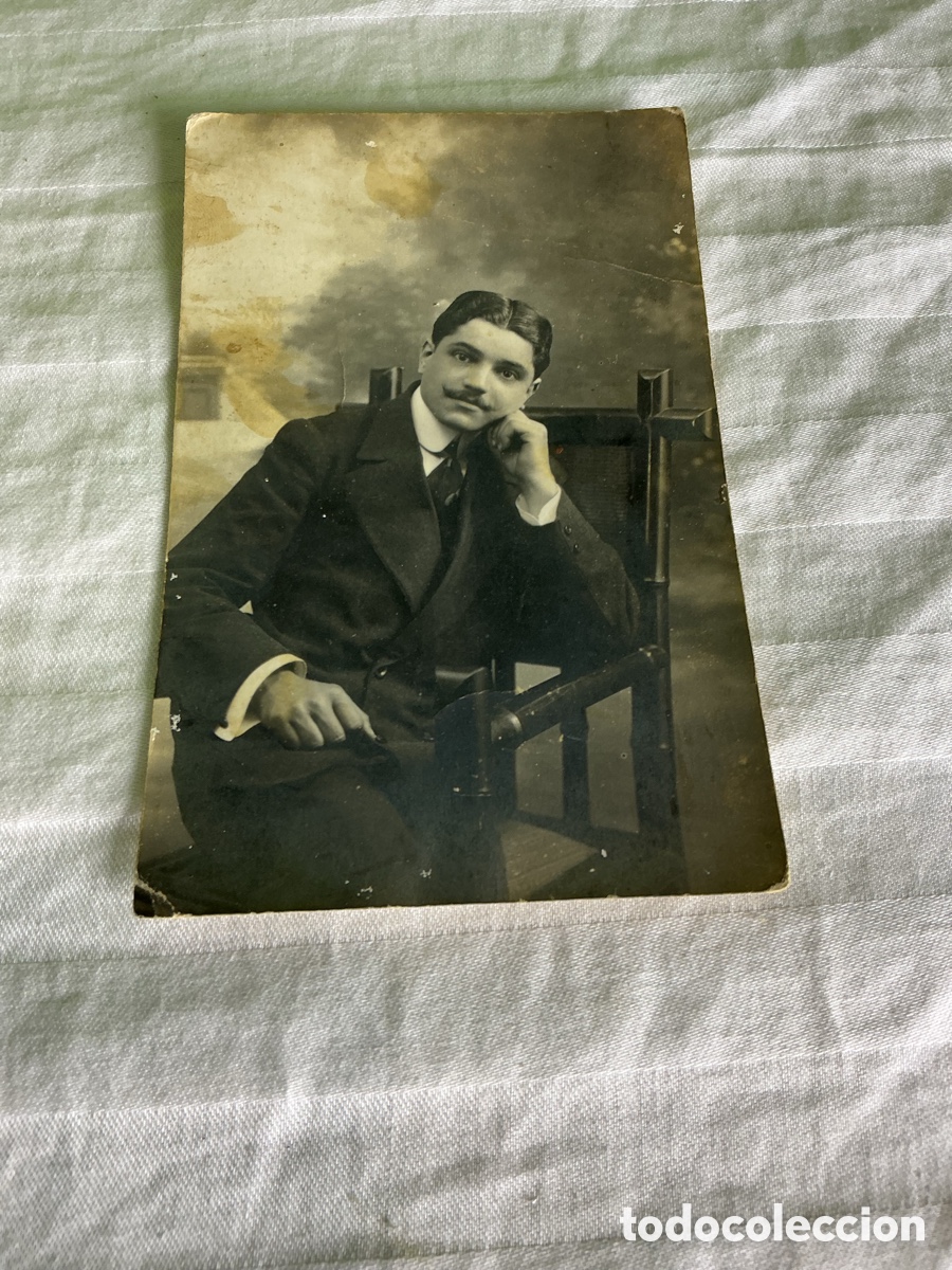 Fotograf&iacute;a antigua: Antigua fotograf&iacute;a postal retrato de caballero con bigote &ndash; Barcelona &ndash; 1900-1920