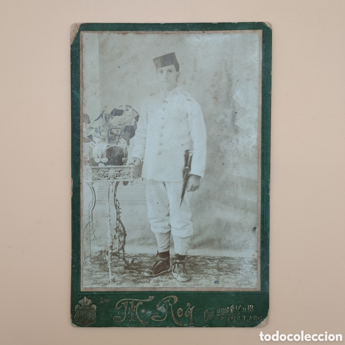 Fotograf&iacute;a antigua: Fotograf&iacute;a alb&uacute;mina soldado espa&ntilde;ol de ultramar (c.1910) Rayadillo Militar Malaga Manuel Rey