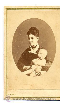 Fotografia antica: R.RIBAS PALMA DE MALLORCA CDV SE&Ntilde;ORA Y NI&Ntilde;O REVERSO