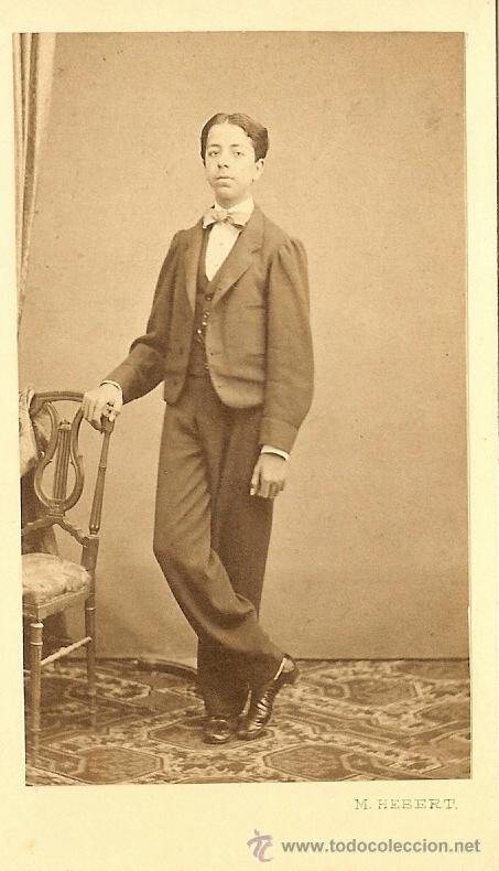 Photographie ancienne: FOTOGRAF&Iacute;A DE NI&Ntilde;O  - CARTE DE VISITE - FOT&Oacute;GRAFO M. DE HEBERT - SIGLO XIX