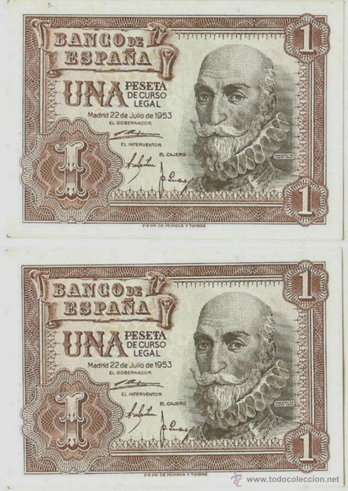 Photographie ancienne: DOS BILLETES CORRELATIVOS DE UNA PESETA - MARQU&Eacute;S DE SANTA CRUZ - 1953