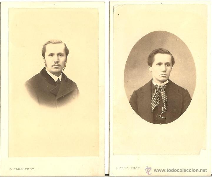 Fotografia antica: DOS FOTOGRAF&Iacute;AS DE CABALLEROS - CARTE DE VISITE - FOT&Oacute;GRAFO AUGUSTE CLOZ - LONS LE SAUNIER - S. XIX