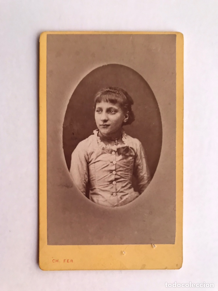 Fotograf&iacute;a antigua: CARTE DE VISITE. Jovencita francesa (fin Siglo XIX) Foto CH. FER, St. Etienne. Francia
