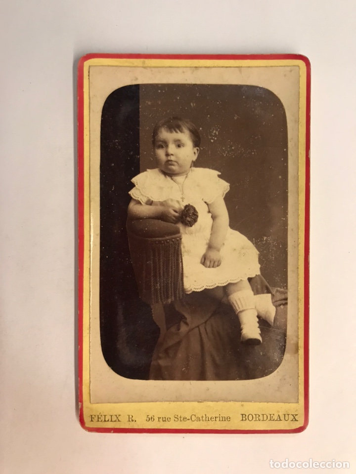 Fotograf&iacute;a antigua: CDV, Carte de Visite, NI&Ntilde;A SENTADA fotografo FELIX R. BORDEAUX, Francia (fin Siglo XIX)
