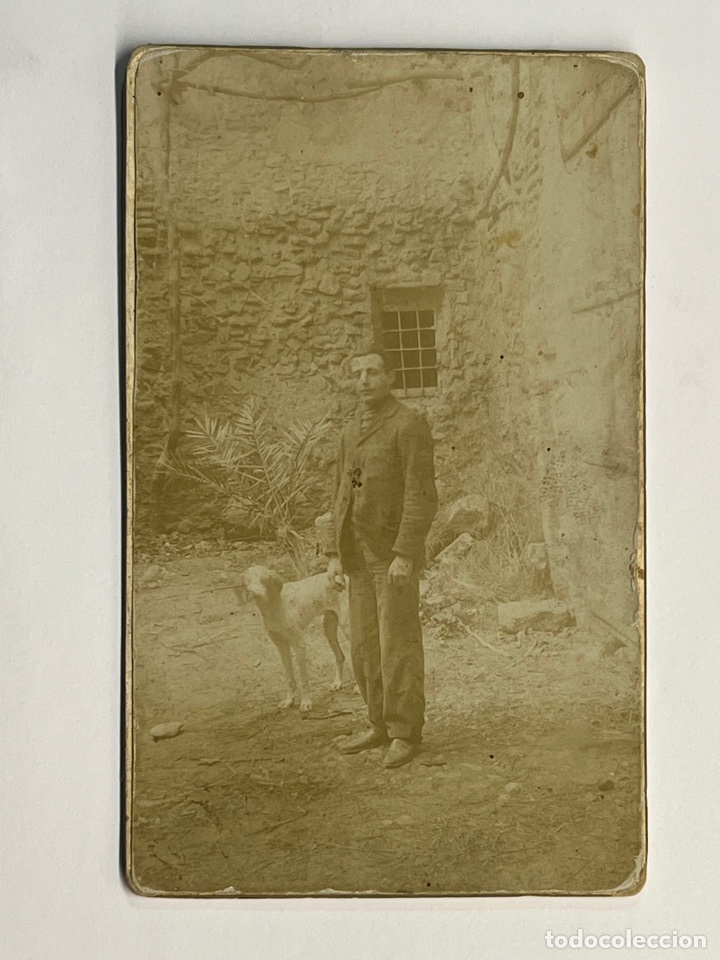 Photographie ancienne: CDV, Carte de visite.. an&oacute;nimo&hellip; fotograf&iacute;a joven con perro.. (h.1900?)