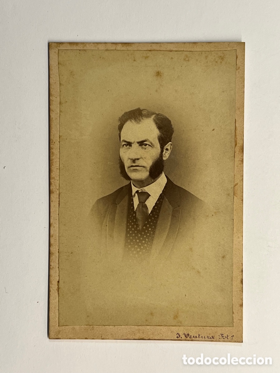 Fotografia antica: CDV Carte de visite J, Ventura Barcelona, Fotograf&iacute;a Se&ntilde;or con chaleco de lunares (fin siglo XIX)