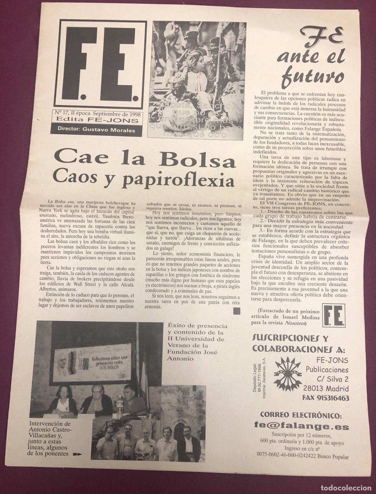 Photographie ancienne: PERIODICO FALANGISTA F.E. N&ordm; 17. SEPTIEMBRE DE 1998