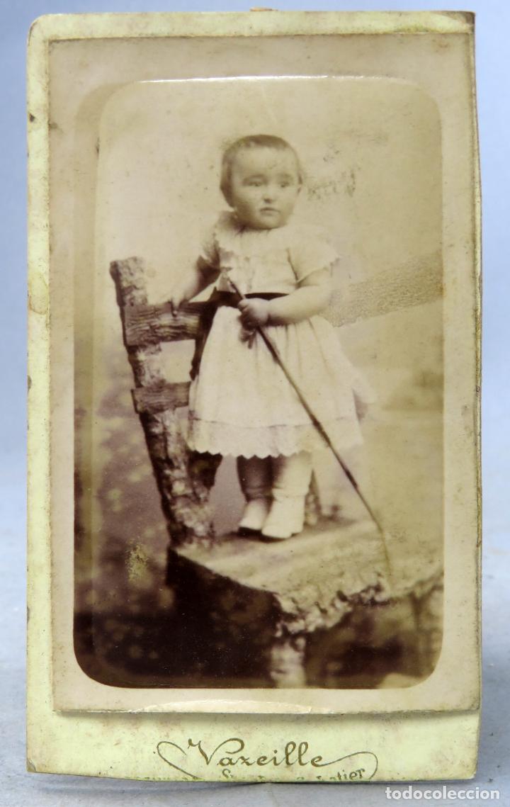 Fotograf&iacute;a antigua: Carte Visite fotograf&iacute;a Vazeille peintre successeur Sabatier Puy ni&ntilde;a vestido hacia 1880 XIX. Medida