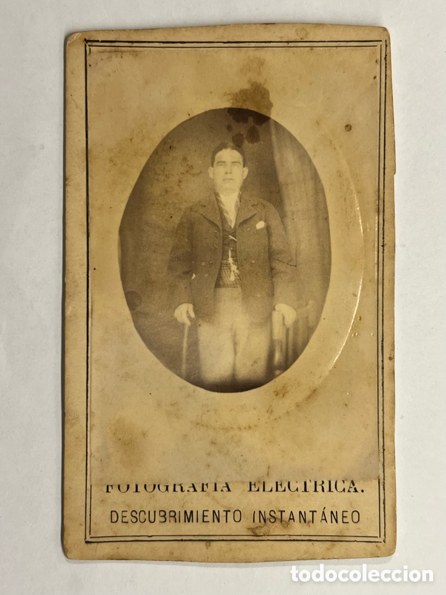 Fotografia antica: Fotograf&iacute;a El&eacute;ctrica descubrimiento instant&aacute;neo.. CDV, Se&ntilde;or con Baston (fin Siglo XIX)