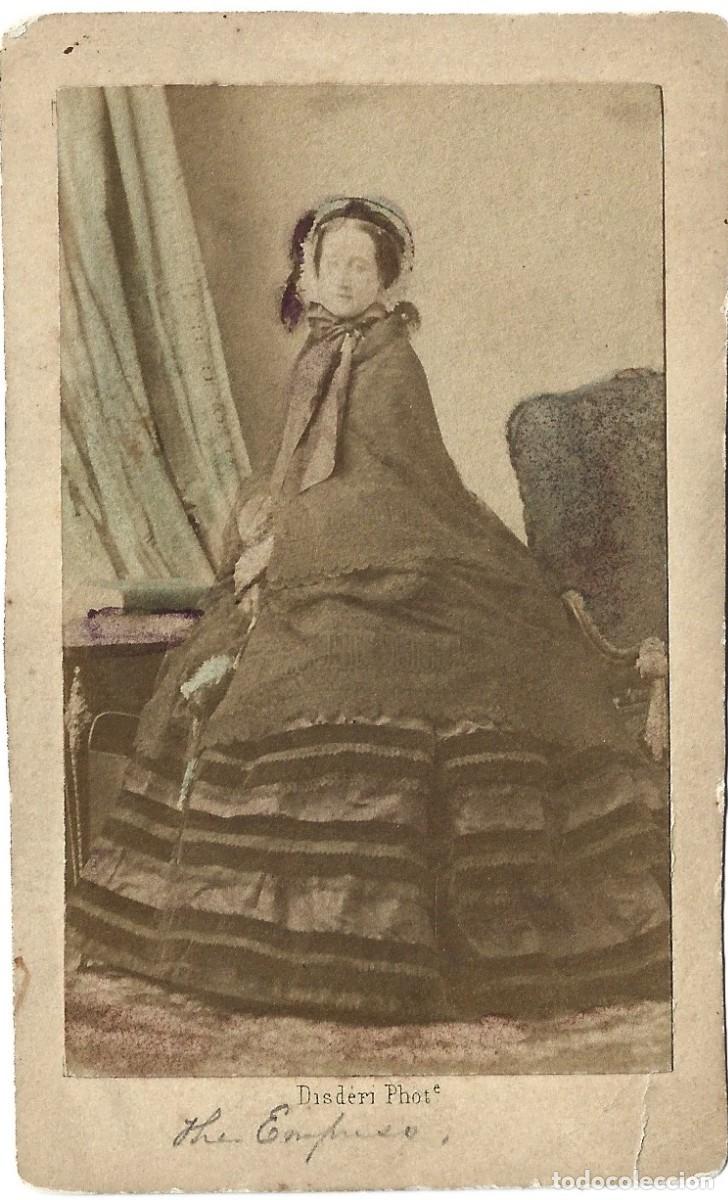 Fotograf&iacute;a antigua: 1859ca CDV Carte de Visite primera sesi&oacute;n fotogr&aacute;fica por Disderi Emperatriz Eugenia de Montijo