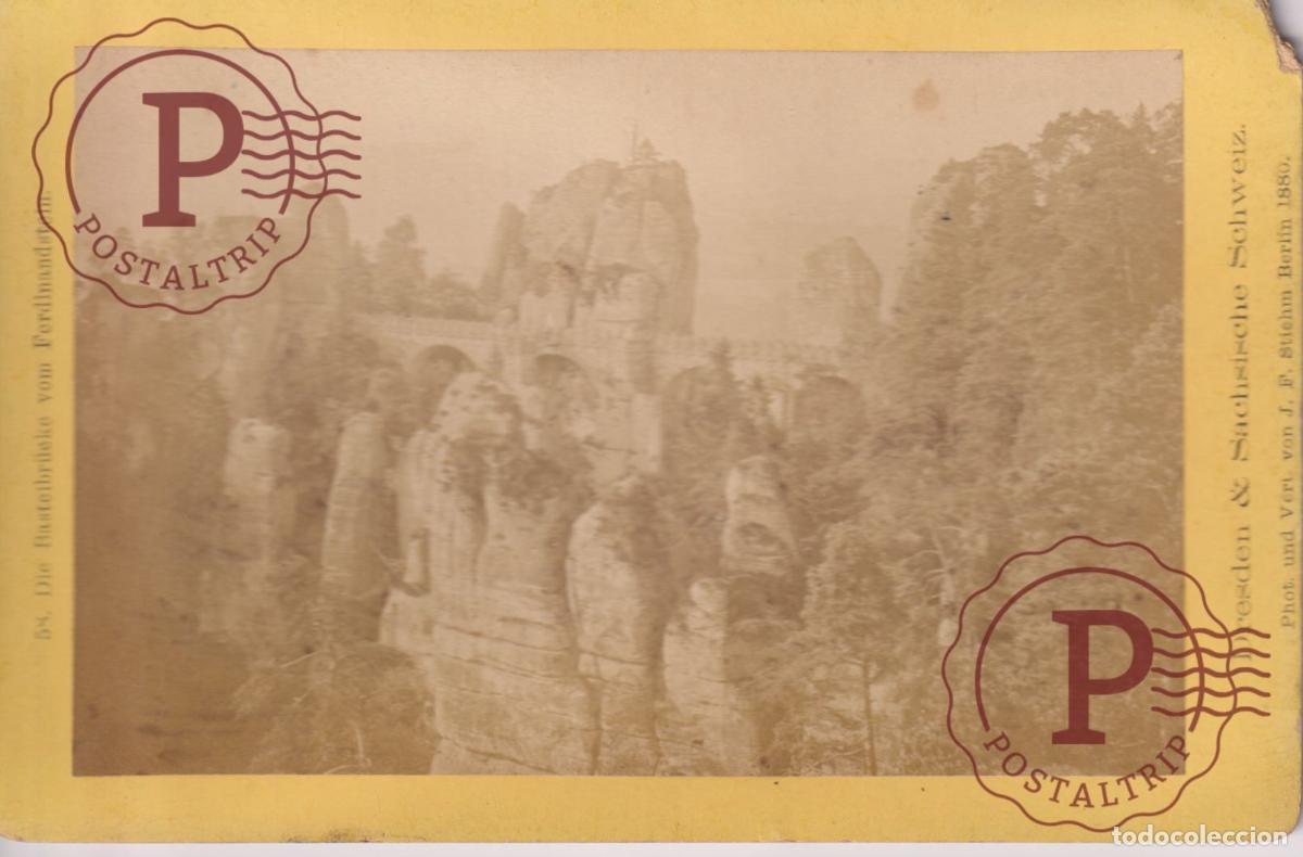 Fotograf&iacute;a antigua: DIE BASTEIBRUCKE VOM FERDINANDSTEIN DRESDEN SACHSISCHE SCHWEIZ SEE UPPER CORNER +-16,5*11CM CABIN