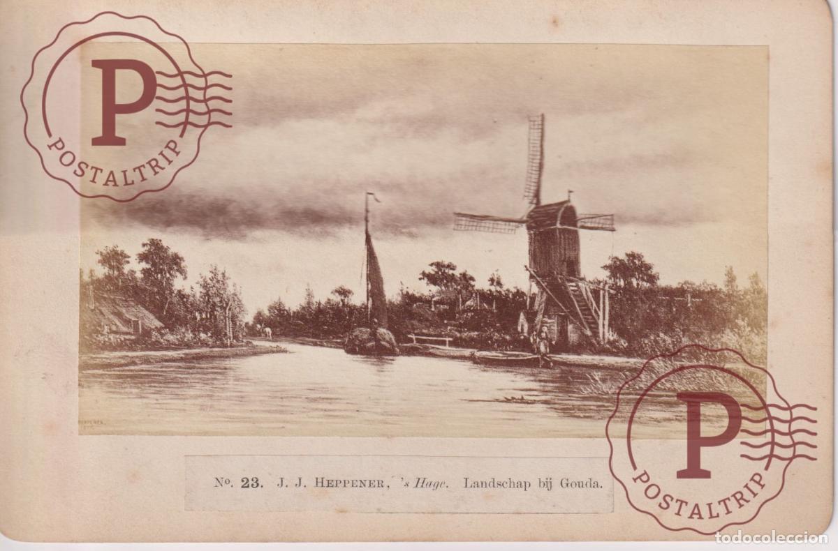 Fotograf&iacute;a antigua: NR 23 JJ HEPPENER S HAGE LANDSCHAP BIJ GOUDA WEGNER MOTTU AMSTERDAM +-16,5*11CM CABINET MILL WINDMIL