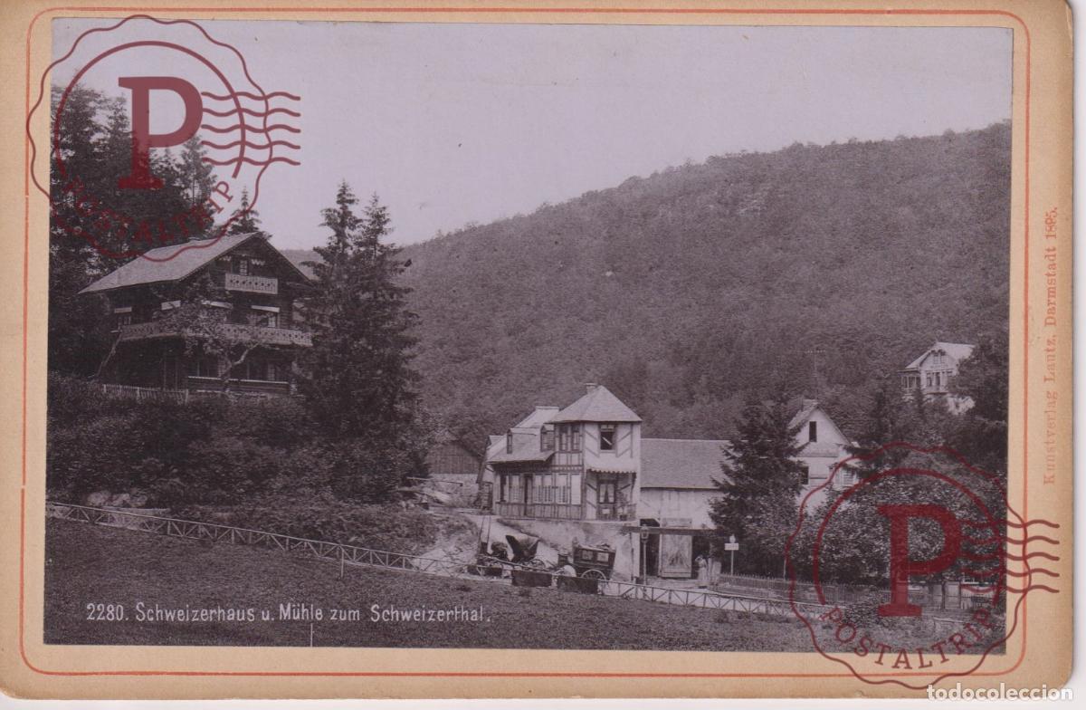 Fotograf&iacute;a antigua: 1896 SCHWEIZERHAUS Y MUHE ZUM SCHWEIZERTHAL CABINET +-16*11CM