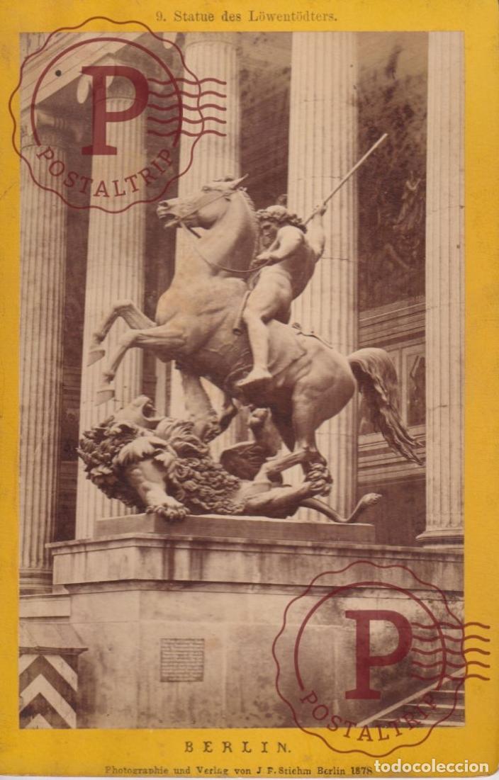 Fotograf&iacute;a antigua: BERLIN STATUE DES LOWENTODERS GERMANY DEUTSCHLAND 1878 CABINET +-16*11CM