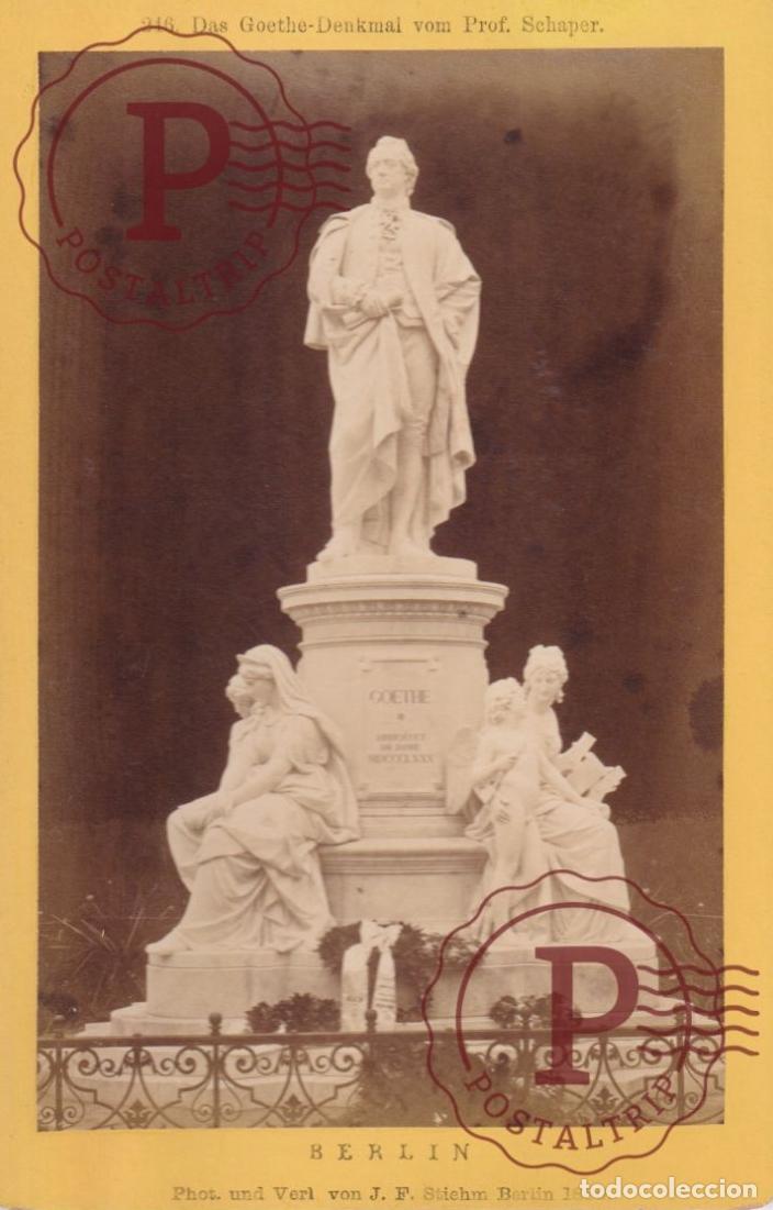 Fotograf&iacute;a antigua: BERLIN DAS GOETHE SENKMAL VOM PROF SCHAPER GERMANY DEUTSCHLAND 1880 CABINET +-16*11CM