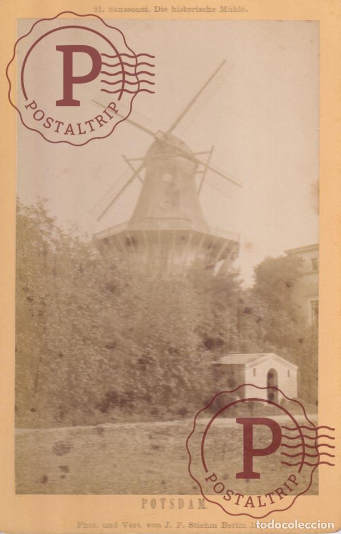 Photographie ancienne: GUST 1880 POTSDAM SANSSOUCI DIE HISTORISCHE MUHLE STIEHM BERLIEN WINDMILL MILL MOLEN MOULIN CABIN