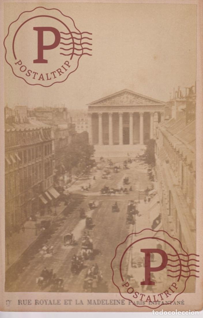 Photographie ancienne: 1870 RUE ROYALE ET LA MADELEINE PARIS INSTANTANE MAISON MARTINET HAUTECOEUR RICHARD CABINET +-16*