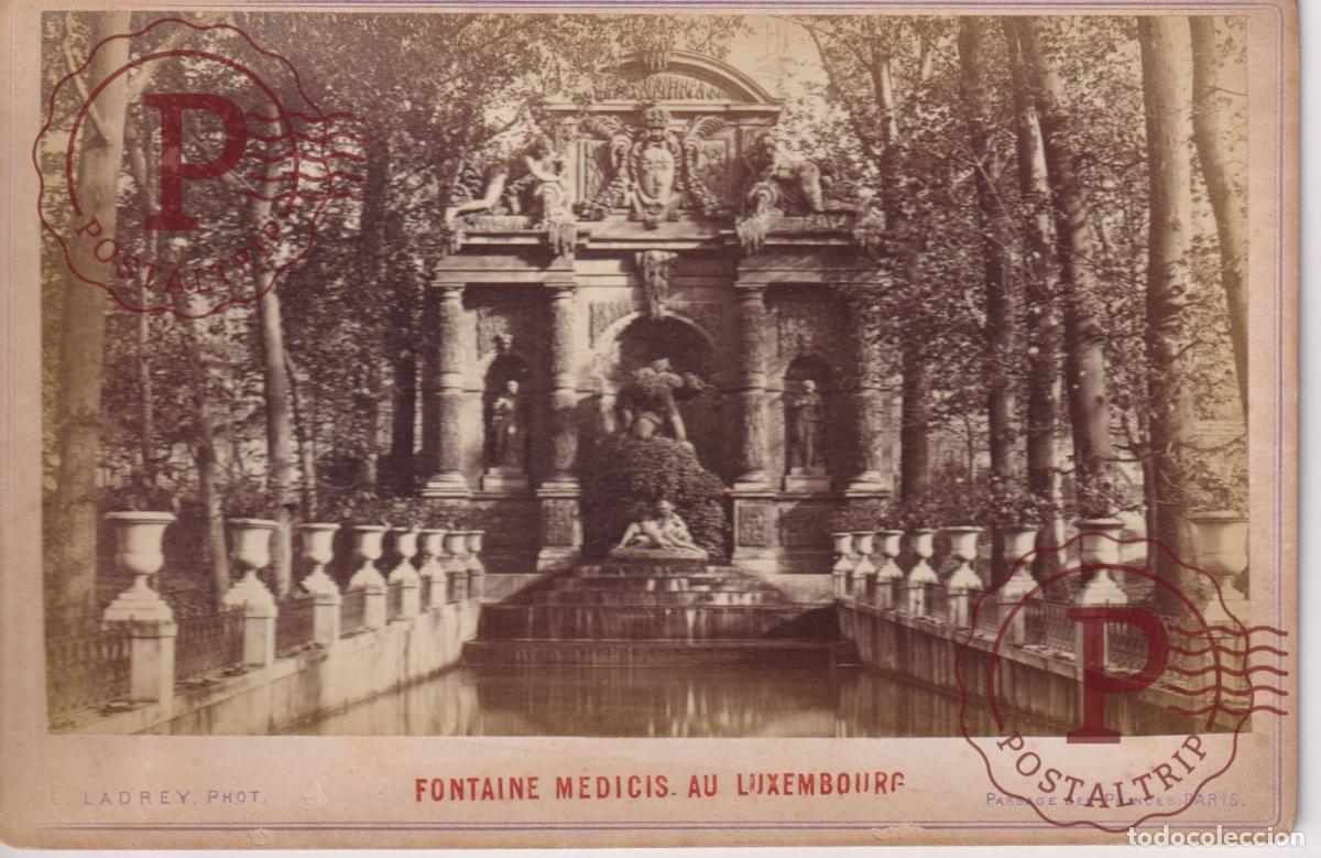 Photographie ancienne: FONTAINE MEDICIS AU LUXEMBOURG LADREY PASSAGE DES PRINCES PARIS 1879 CABINET +-16*11CM
