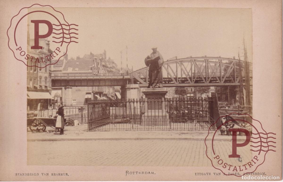 Fotograf&iacute;a antigua: NETHERLAND. PAISES BAJOS. ROTTERDAM. STANDBEELD VAN ERASMUS. UITGAVE VAN A. JAGER. CABINET 17.5X12CM